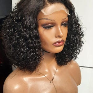 4x4 closure Funmi curly  Peruvian Virgin Human side Hair Bob Wigs.