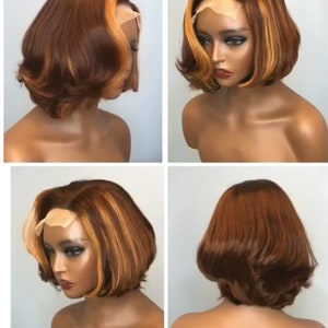 Peruvian human hair layered side part  short bob wig 10inches