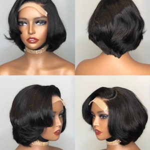 Virgin unprocessed Peruvian human hair layered side part  short bob wig 10inches