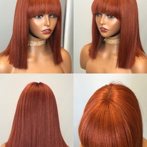 Glueless Peruvian Virgin Human hair middle top lace Bob wig 12inches Yaki straight