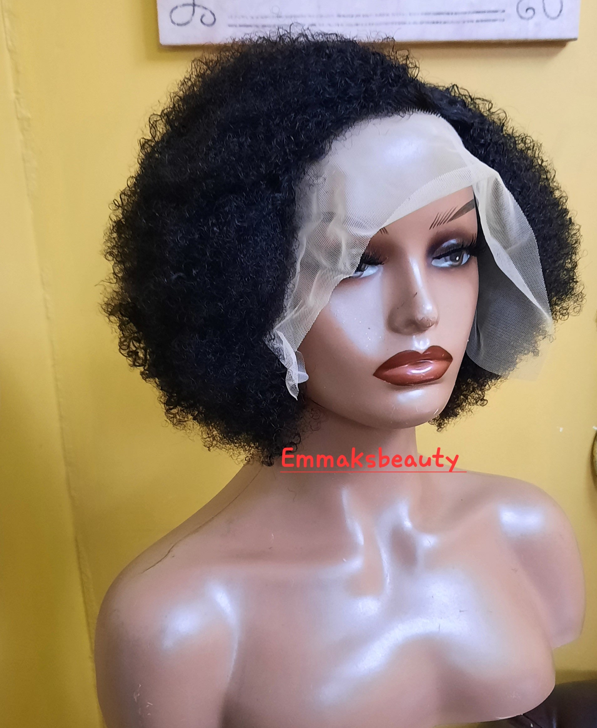 Pixie Afro Kinky Curly Wigs With Bangs Human Hair Afro Wigs for Black Women