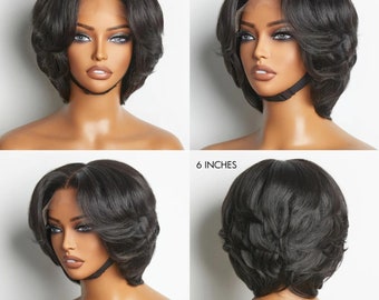 Glueless Peruvian bodywave pixie cut  HD LACE middle part lace short wig.