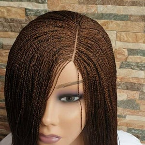 Micro twist Lace side part feathers style short braided wig. In all pictured colours