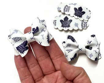 Hockey Fan Bow | Canadian Hockey Accessories | Leafs Inspired Bow | Snap Clips | Pony Knot Bow | Hockey Team Pigtails | Maple Leaf Inspired