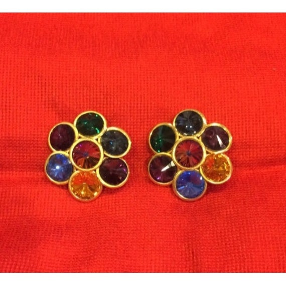 Vintage 1980’s Multi-Colored Rhinestone Earrings - image 7