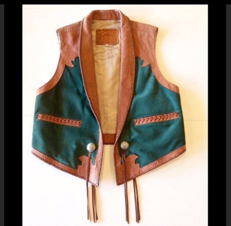 NWOT Hand Tooled Size 8 Handmade Suede and Leather Vest by Chituro