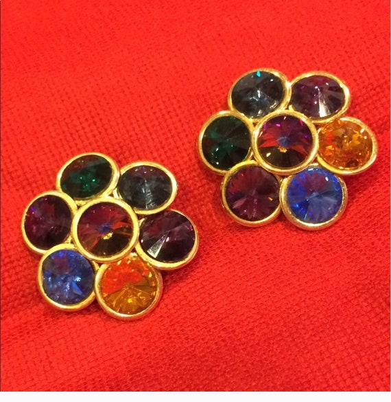 Vintage 1980’s Multi-Colored Rhinestone Earrings - image 3