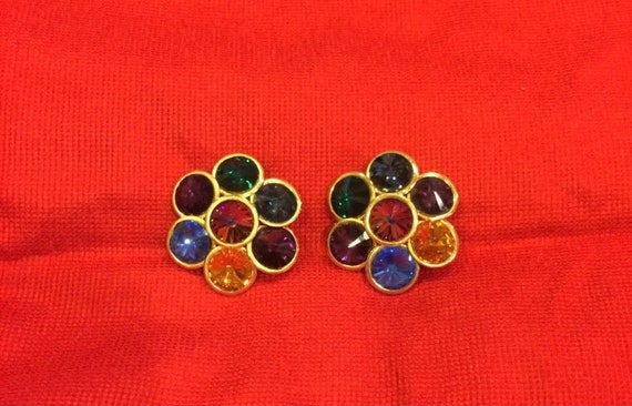 Vintage 1980’s Multi-Colored Rhinestone Earrings - image 1