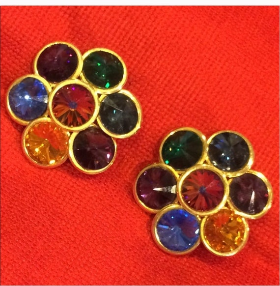 Vintage 1980’s Multi-Colored Rhinestone Earrings - image 2
