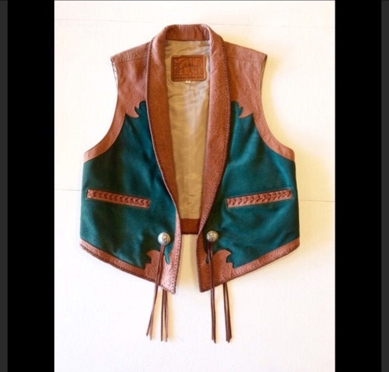 NWOT Hand Tooled Size 8 Handmade Suede and Leather Vest by Chituro