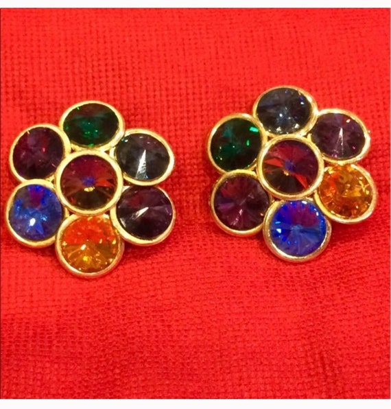 Vintage 1980’s Multi-Colored Rhinestone Earrings - image 5