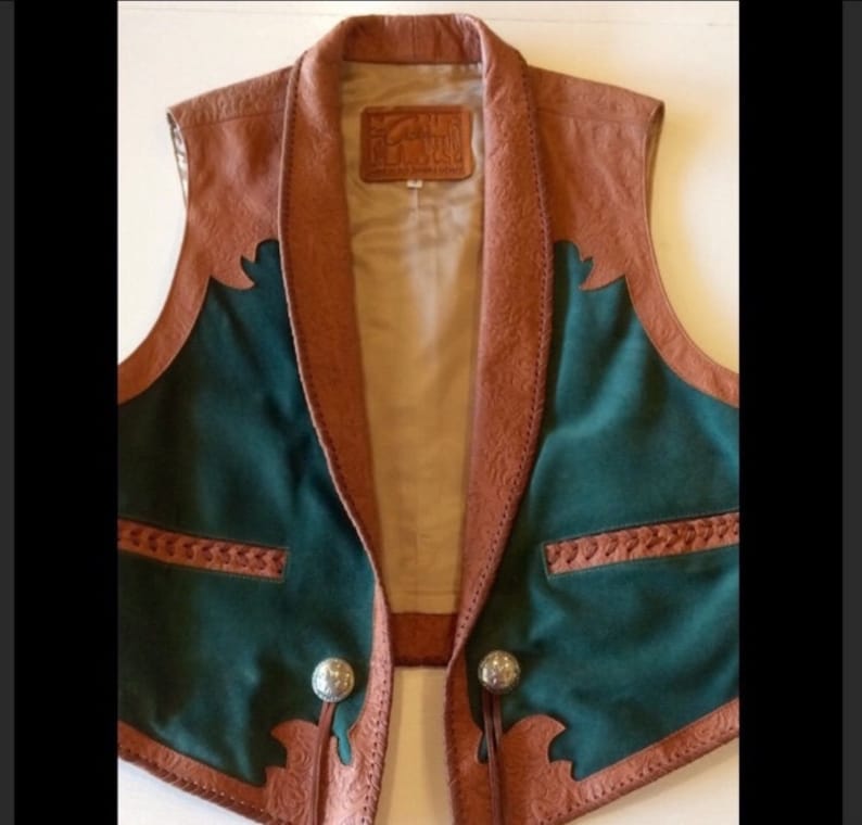 NWOT Hand Tooled Size 8 Handmade Suede and Leather Vest by Chituro