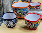 Clover Shaped Talavera Planter, Ceramic Indoor Pot, Gardening, Outdoor Garden Container, House Plant Pot, Flower Pot Garden Decor