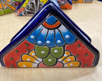 Hand-Painted Talavera Napkin Holder, Ceramic Earthenware Kitchen Decor