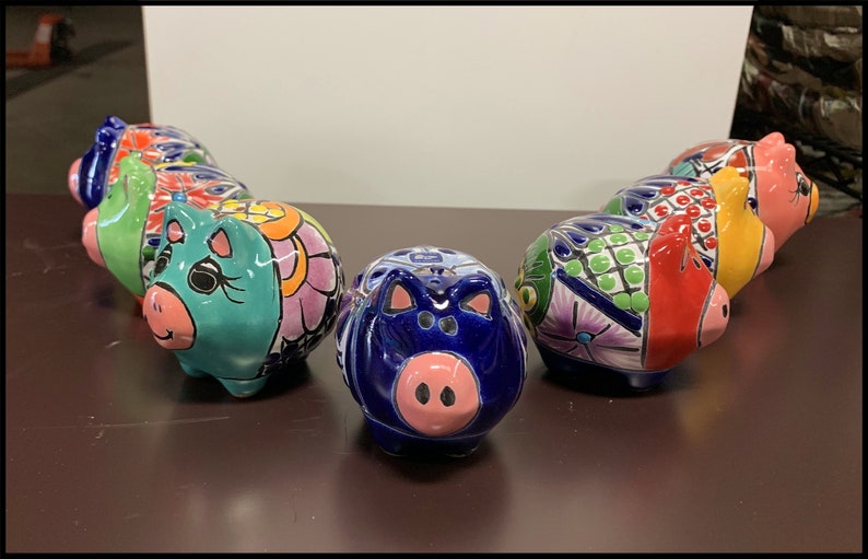 Talavera Piggy Salt & Pepper Shakers, Colorful Salt/Pepper Pig, Ceramic Hand Painted, Salero y Pimentero de Ceramica Mother's Day Gifts image 3