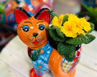 Cat Talavera Planter, Cat Pot, Ceramic Garden Potter, Indoor Outdoor Garden Decor | Mother's Day Gifts| Mother's Day Gifts| Gifts for Her