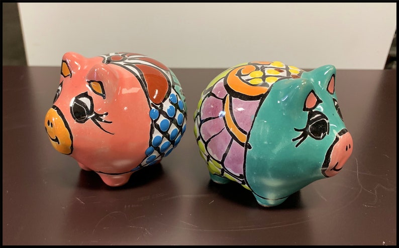 Talavera Piggy Salt & Pepper Shakers, Colorful Salt/Pepper Pig, Ceramic Hand Painted, Salero y Pimentero de Ceramica Mother's Day Gifts image 2