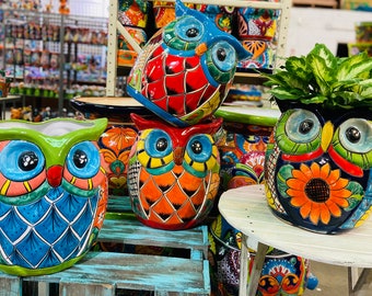 14” Talavera Owl Planter, Colorful Ceramic Garden Owl, Hand Painted Indoor or Outdoor Gardening | Mother's Day Gifts| Gifts for Plant Moms