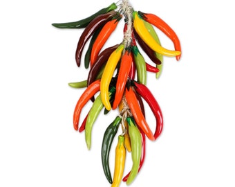 12” Mexican Chili Ristras, Ceramic chili’s hanging ornaments, Pepper kitchen decor Authentic Mexican Gifts| Mother's Day Gifts