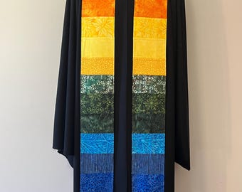 Stola clericale arcobaleno, stola reversibile in batik verde n. 118
