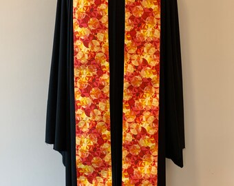 Red, Orange, Yellow and Pink Gemstone Clergy Stole, Reversible Purple Batik Stole #321