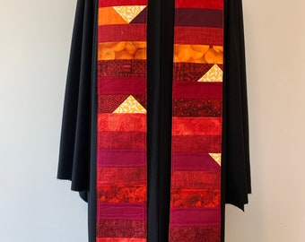 Red and Orange Strip Clergy Stole, Reversible Sunflower Stole #325