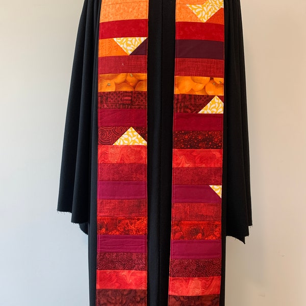 Red and Orange Strip Clergy Stole, Reversible Sunflower Stole #325