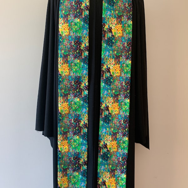 Dotted Rainbow Clergy Stole, Reversible Green Swirl Stole #196