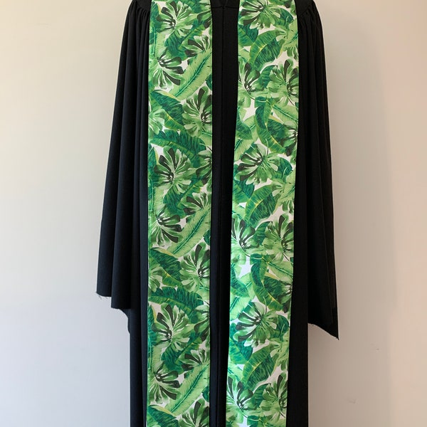 Green Tropical Leaves Clergy Stole, Reversible Green Stole #663