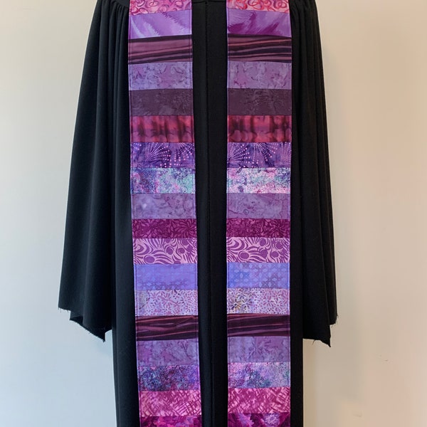 Purple Strips Lenten Clergy Stole, Reversible Purple Pineapple Stole #832