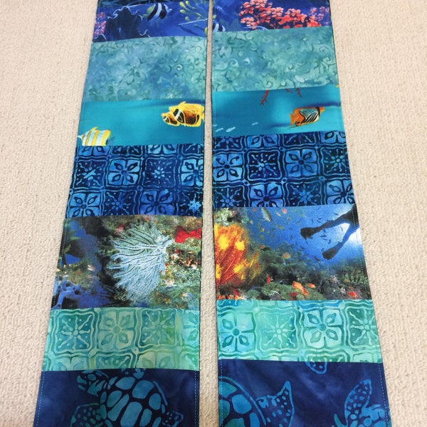 Blue Fish Clergy Stole, Reversible Blue/Green Flower Stole #730