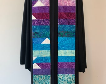 Blue & Purple Clergy Stole, Reversible Watercolor Stole #767