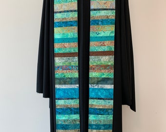 Turquoise & Brown Clergy Stole, Reversible Striped Stole #1248.