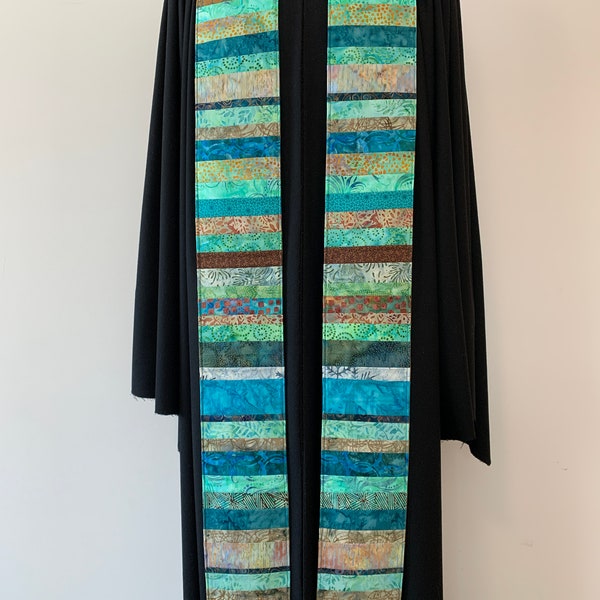 Turquoise & Brown Clergy Stole, Reversible Striped Stole #1248.