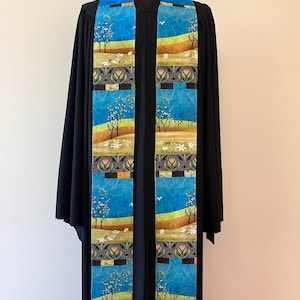 Trees and flowers Landscape Clergy Stole, Reversible Earth Tone Stole #783