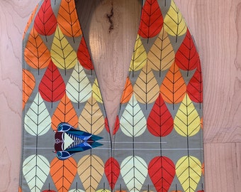 Orange and Yellow Leaves with Ducks Clergy Stole, Turquoise Feathers Stole #507