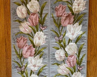 White and Pink Tulips with Butterfly Stole, Reversible Cream Vine #1245