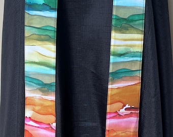 STOLE N' GO, Short, Rainbow Watercolor Clergy Stole. #208