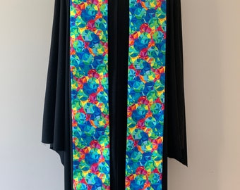 Rainbow Gemstone Clergy Stole, Reversible Green Stole #197