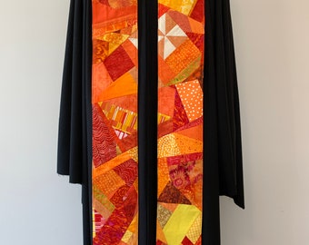 Orange Crazy Patch Clergy Stole, Reversible Orange/Yellow Stole #414