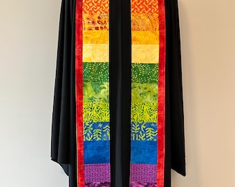 Estola clerical arcoíris con franja roja, estola batik amarilla reversible n.° 103