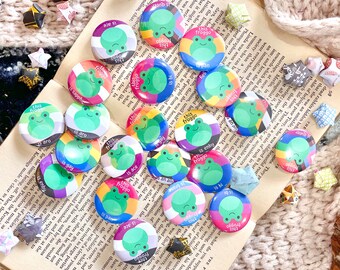 Froggo Pride Flag Badges | LGBTQIA+ | Pronouns | Ally | Gay | Bisexual | Trans | Lesbian | Asexual | Love | Queer | Frogs