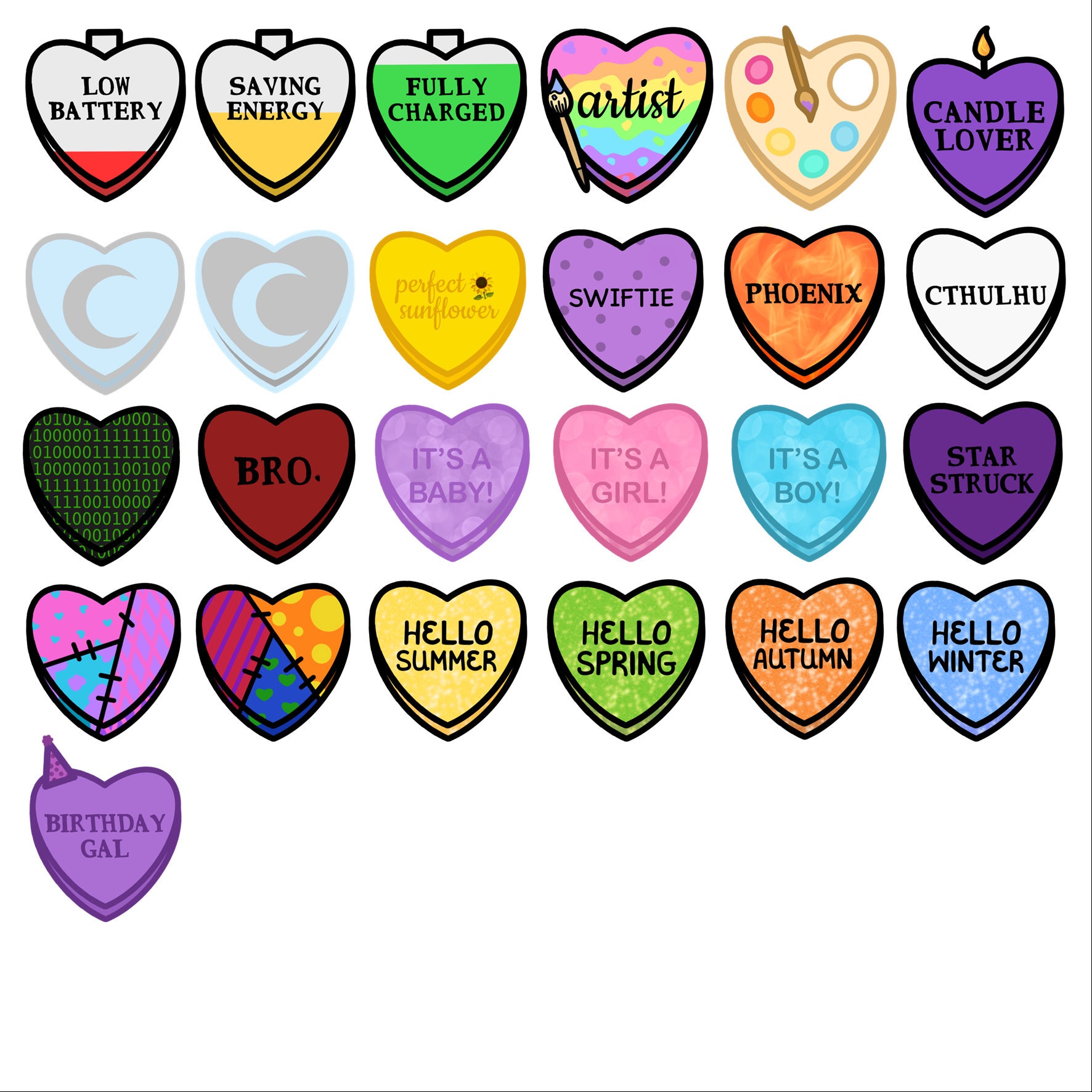 Miscellaneous Candy Heart Stickers Random Pick Mini Etsy