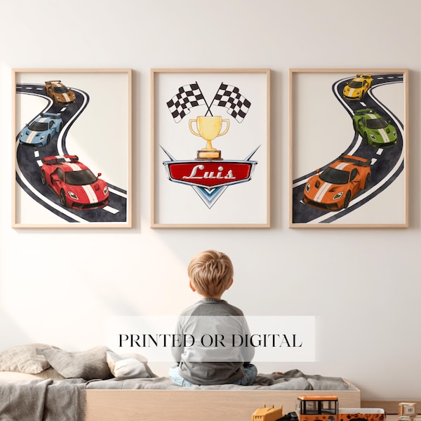 Personalized Race Cars Inspired Nursery Art: Printed + Shipped, Cars Prints, Boys Room Decor