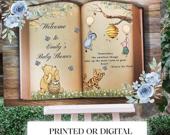 Willkommensschild für Babyparty Winnie Puuh: Aquarell Waldmotiv