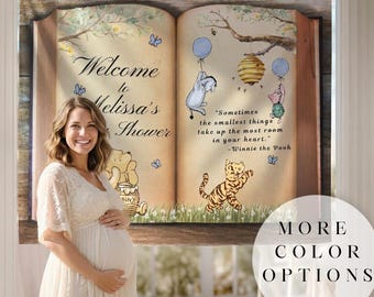 "Winnie the Pooh Babyparty-Schild, kundenspezifischer Wandbehang für klassische ""Winnie the Pooh""-Babyparty-Kulisse, personalisiertes Namens- und Datumsbanner."