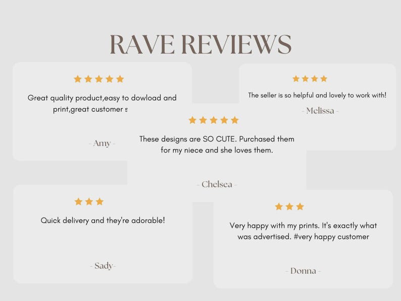 May include: Image featuring customer reviews with star ratings. The text reads "RAVE REVIEWS" at the top. Reviews include comments about product quality, customer service, and quick delivery. Names of reviewers are also included.