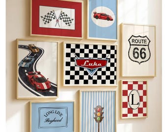 Race Car Nursery Art: Set of 8 Prints (Digital Download)