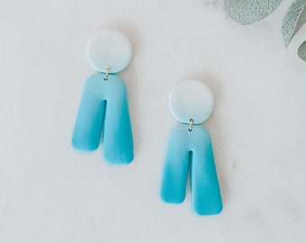 Blue Ombré Asymmetric Polymer Clay Earrings, Clay Earrings,Statement  Earrings, Dangle Earrings, Modern Style Earrings