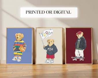 Vintage Polo Bear Sports Print Set | Boy Wall Art (Digital Download)